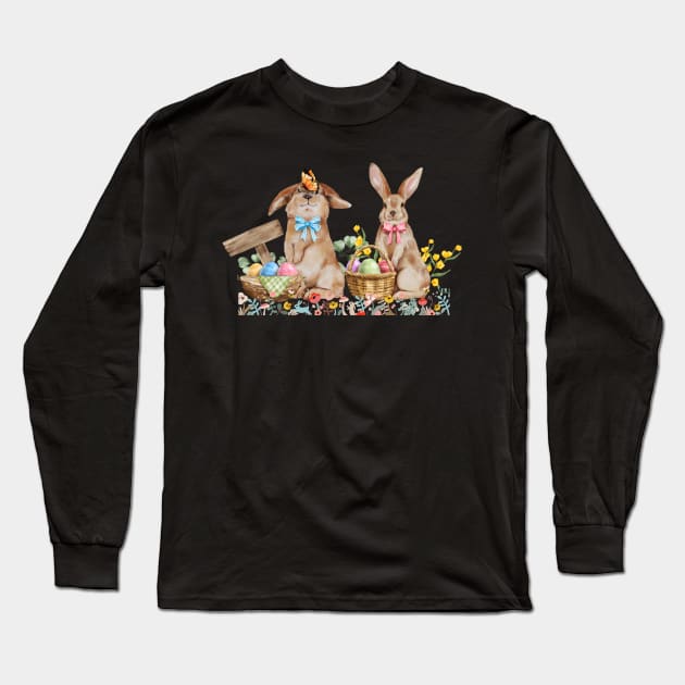 Cutie Bunny Rabbits Easter Day Long Sleeve T-Shirt by Hensen V parkes